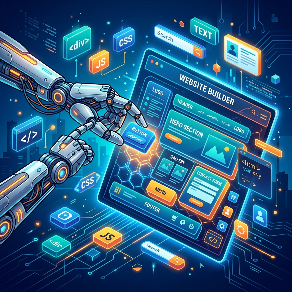 Developer and designer collaborating with AI tools on a modern website interface